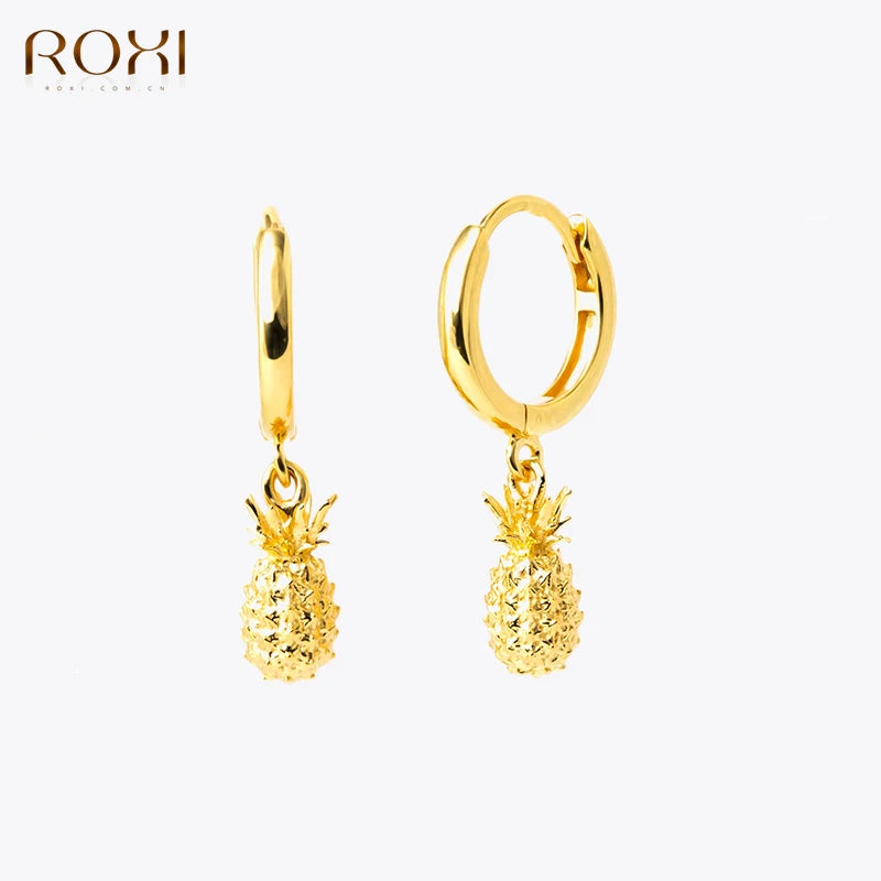 ROXI INS Creative Pineapple/Sunflowers Pendant Hoop Earrings for Women Sterling Silver 925 Jewelry Pendientes plata серьги - Uknowucme