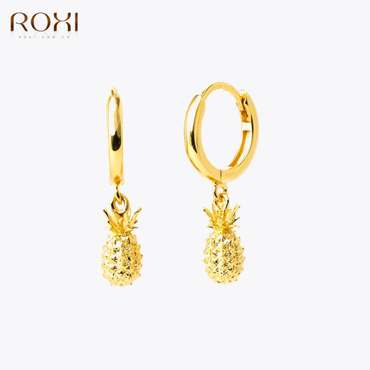 ROXI INS Creative Pineapple/Sunflowers Pendant Hoop Earrings for Women Sterling Silver 925 Jewelry Pendientes plata серьги