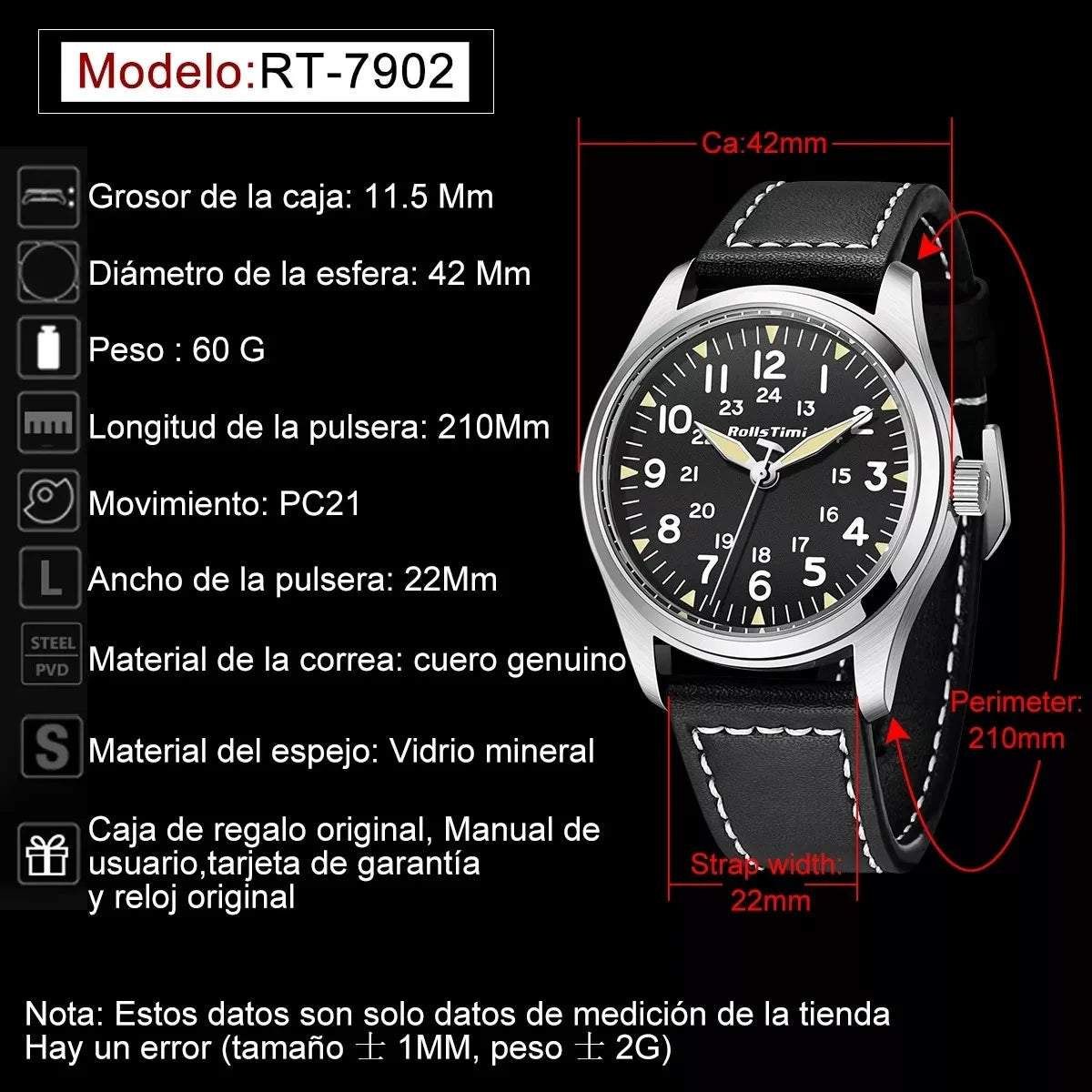 RollsTimi fashion simple Men's quartz watch 2023 New waterproof leather strap mineral glass Men's Wrist Watch 7902 Reloj hombre - Uknowucme