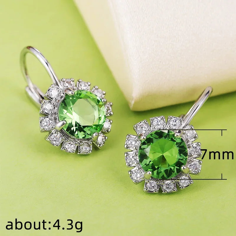 2025 Geometric Green CZ Sparkling Cubic Zirconia Earrings, Suitable for Women's Wedding Parties, Elegant  Jewelry - Uknowucme