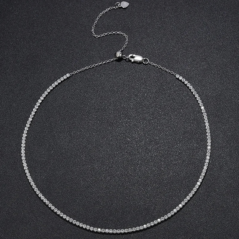 2mm Moissanite Tennis Necklace For Women S925 Silver Plated 18K Gold Sparking Rhinestone Choker Chain Wedding Jewelry Adjustable - Uknowucme