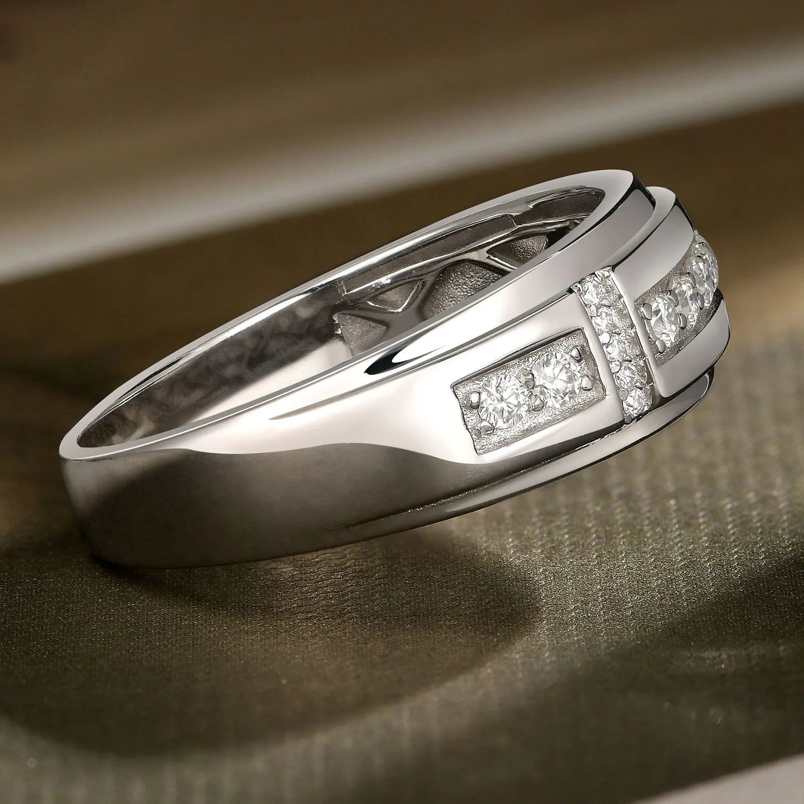 Newshe Full Moissanite Men's Wedding Band 925 Sterling Silver Promise Rings for Him Round Cut Engagement Eternity Ring - Uknowucme