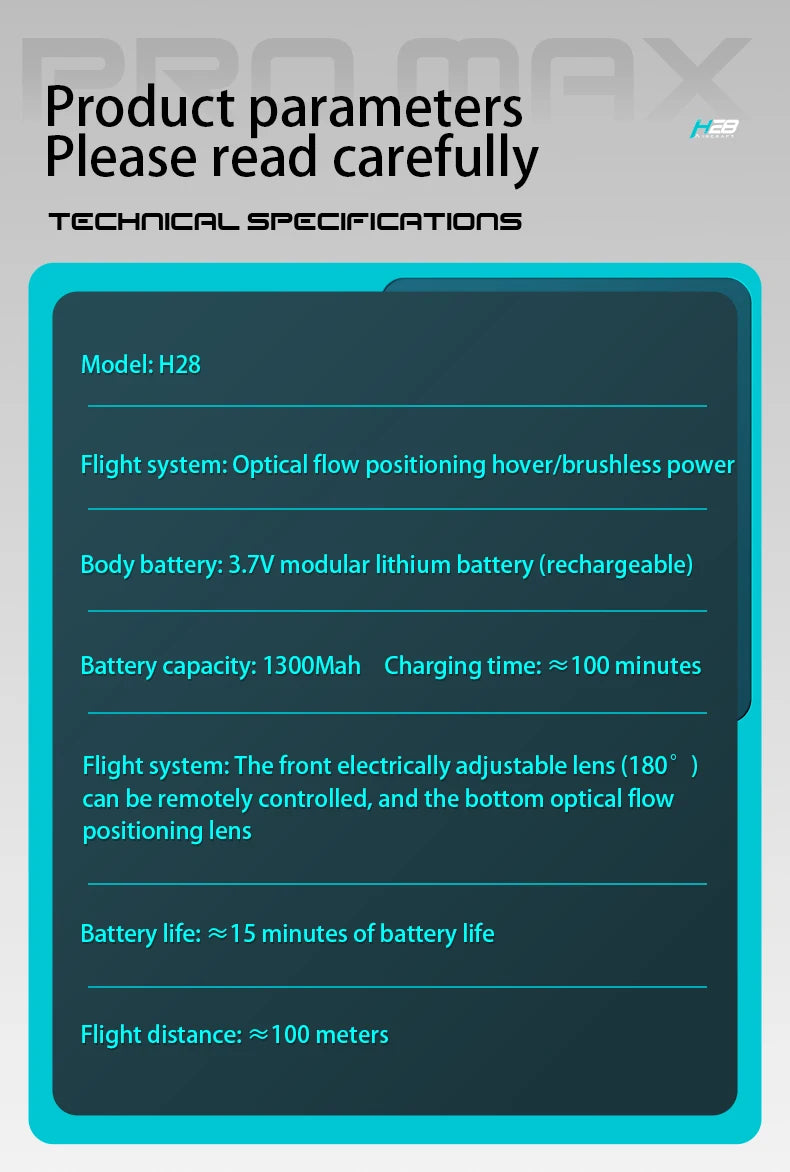 Drone H28 : gyroscope 6 axes pour un vol 360° stable, technologie 2,4 GHz, Automatic facial recognition photo-taking