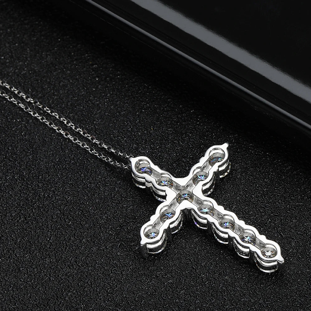 Serenity Day 3.0mm 4mm Moissanite Necklace 925 Sterling Silver Cross Pendants Necklace for Women Engagement Bridal Fine Jewelry - Uknowucme