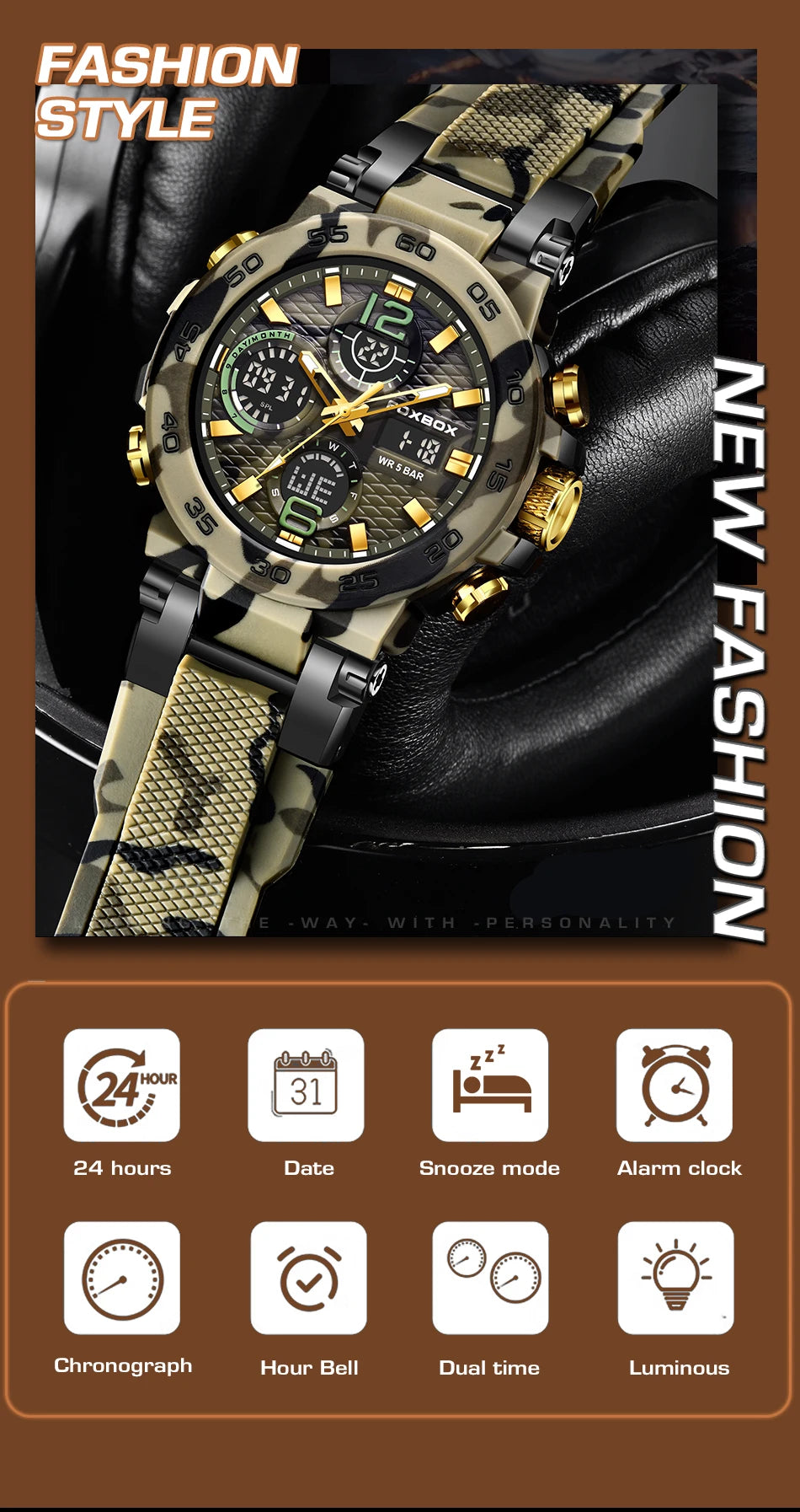 FOXBOX Military Digital Watch for Men Camouflage Waterproof Wristwatch Mens Shockproof Sport Quartz Tactical Clock Montre Homme - Uknowucme