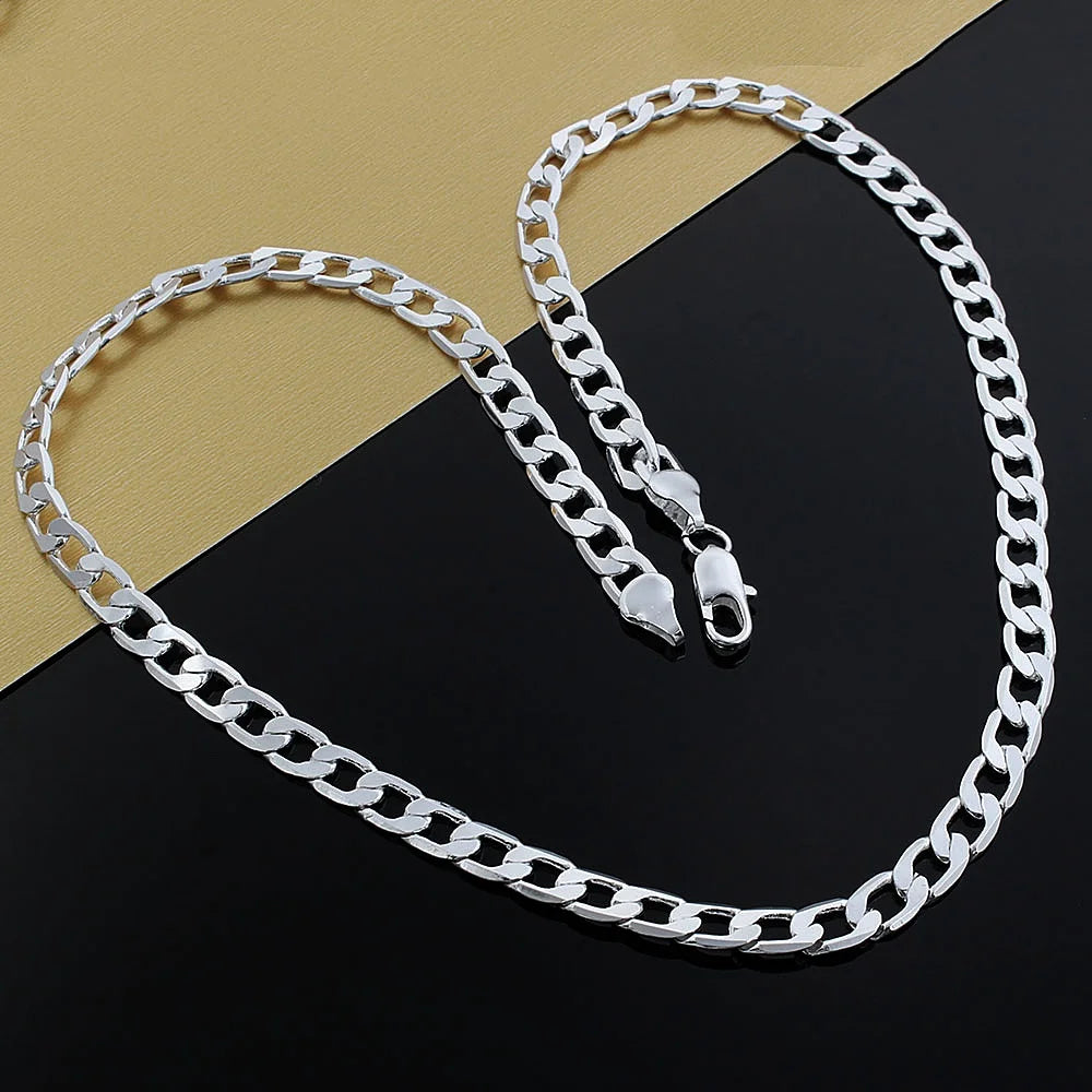 Men's 925 Sterling Silver Italian Cuban Curb Chain Necklaces For Men Women Solid Silver Figaro Chain Layering Necklace