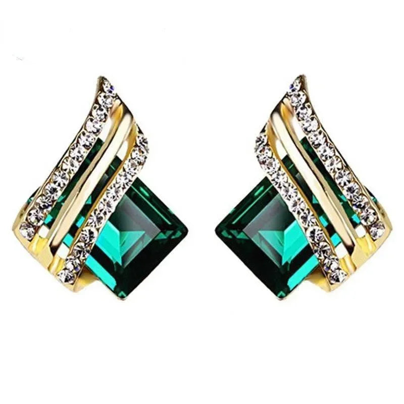 2025 Geometric Green CZ Sparkling Cubic Zirconia Earrings, Suitable for Women's Wedding Parties, Elegant  Jewelry - Uknowucme