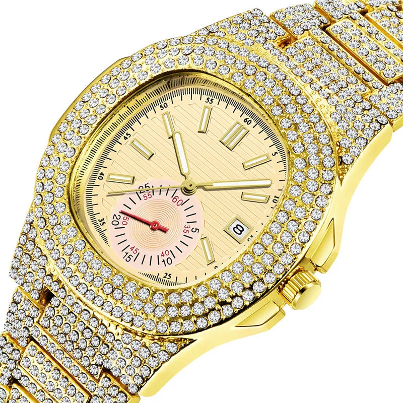 New Hip Hop Watches For Men Reloj Hombre Fashion Alloy Band Diamond Calendar Gifts Quartz Wristwatches Relogios Masculino 2024 - Uknowucme