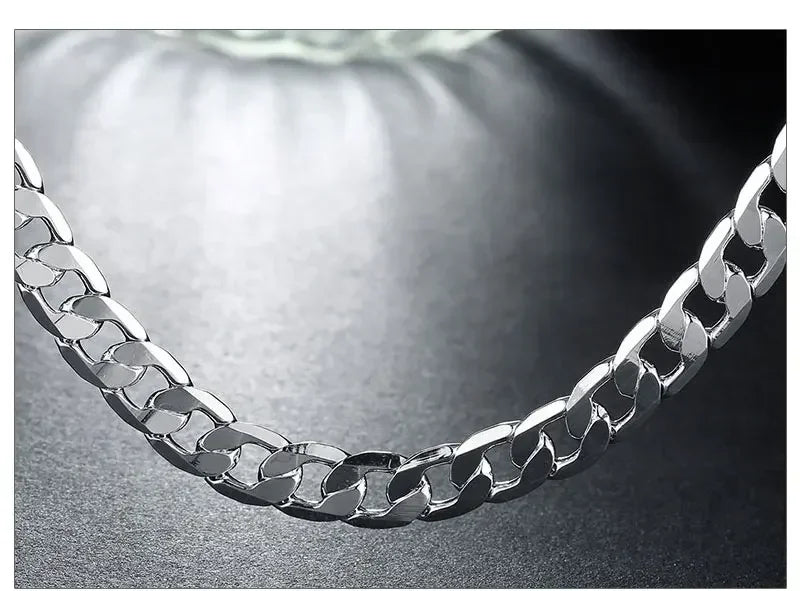 Wholesale Men's 925 Sterling Silver Necklace 2/4/6/8/10/12MM 40-75cm Chain Lobster Clasp Man Boy Women Engagement Jewelry - Uknowucme