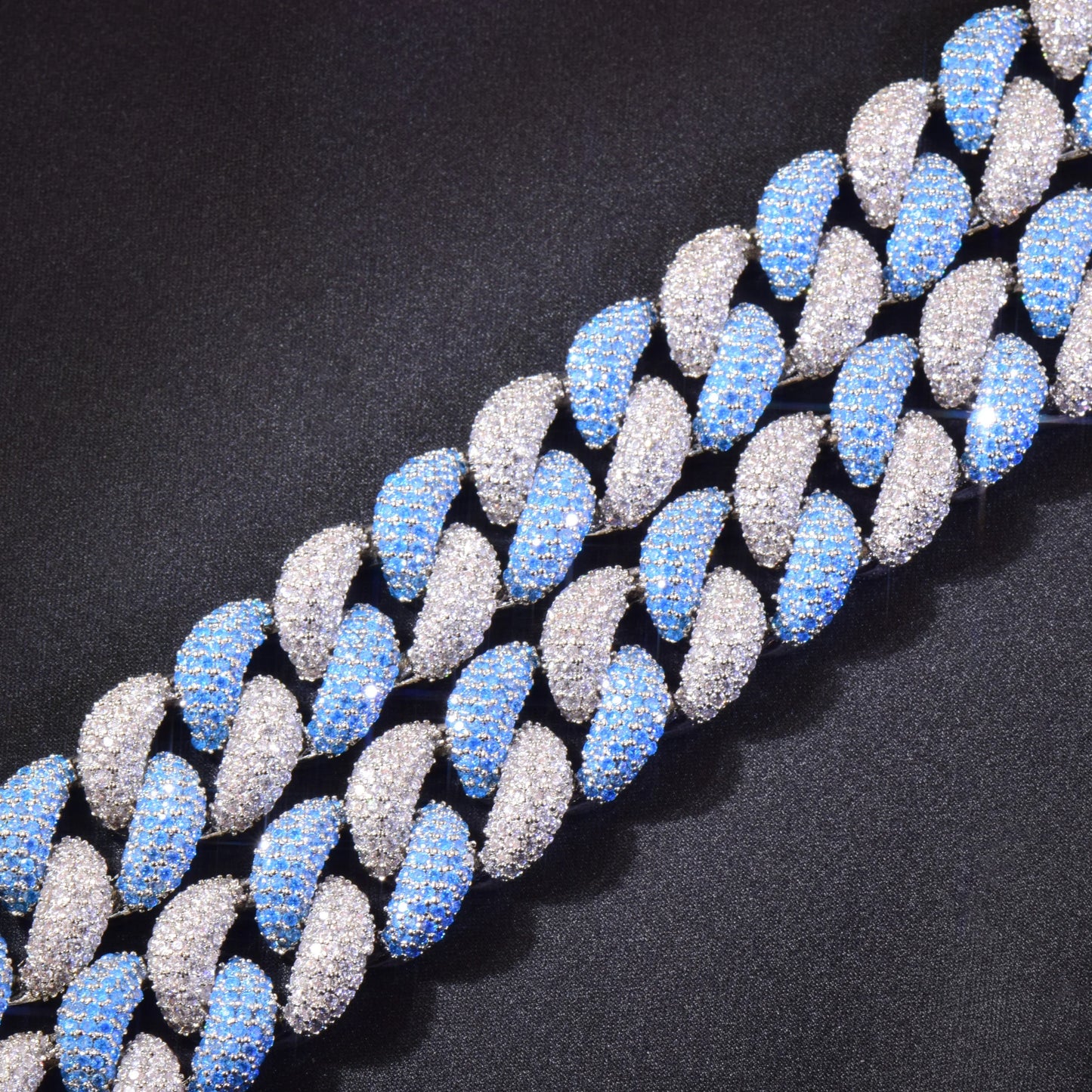 CUC 14mm Blue Zircon Hip Hop Necklace Chain for Men Iced Out Miami Cuban Chain Link Fashion Rock Rapper Jewelry - Uknowucme