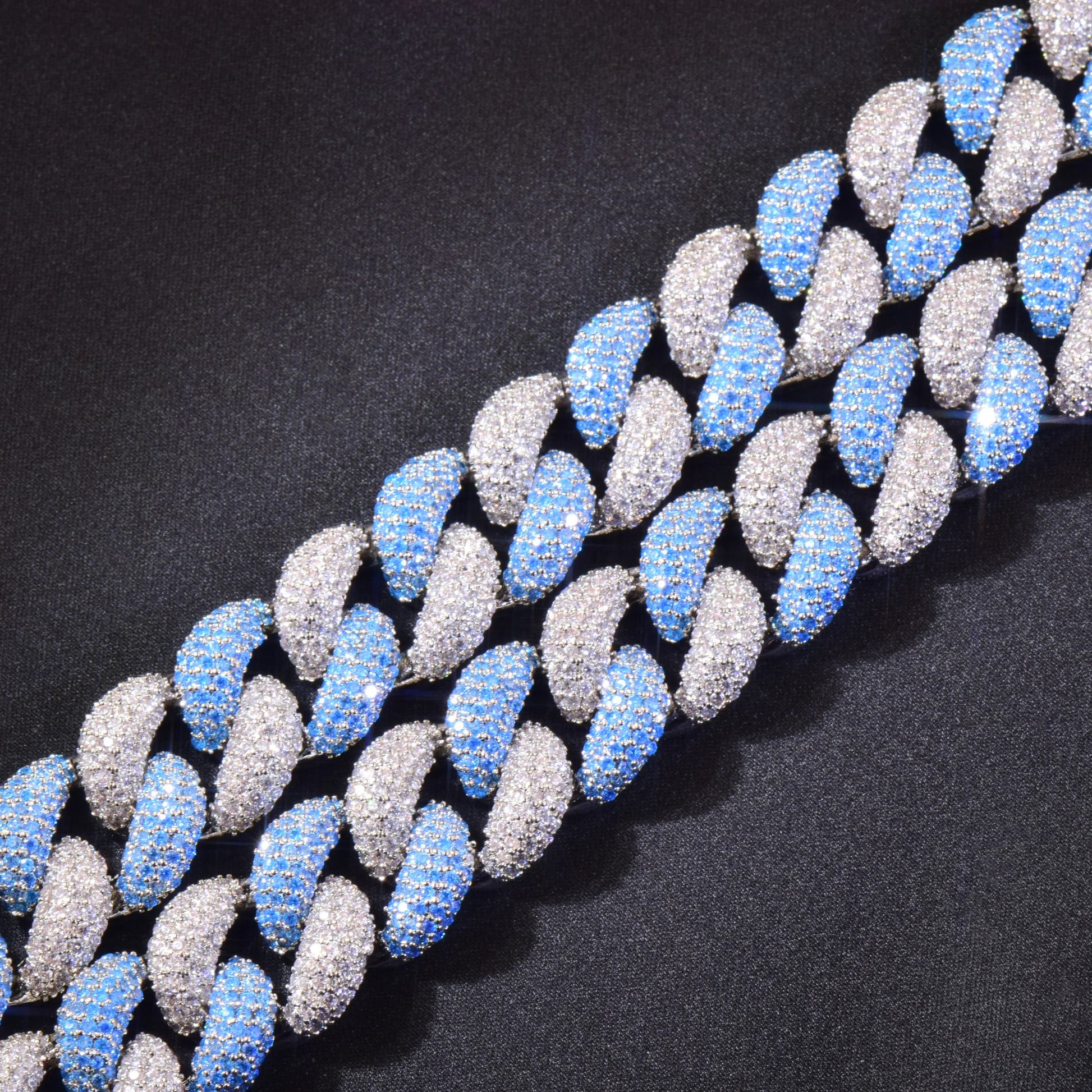 CUC 14mm Blue Zircon Hip Hop Necklace Chain for Men Iced Out Miami Cuban Chain Link Fashion Rock Rapper Jewelry - Uknowucme