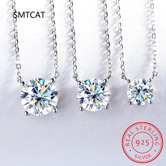 Moissanite Diamond 6.5mm 1CT Necklace For Woman Pendant 925 Silver Necklace For Women Chains Party Bridal Fine Jewelry - Uknowucme