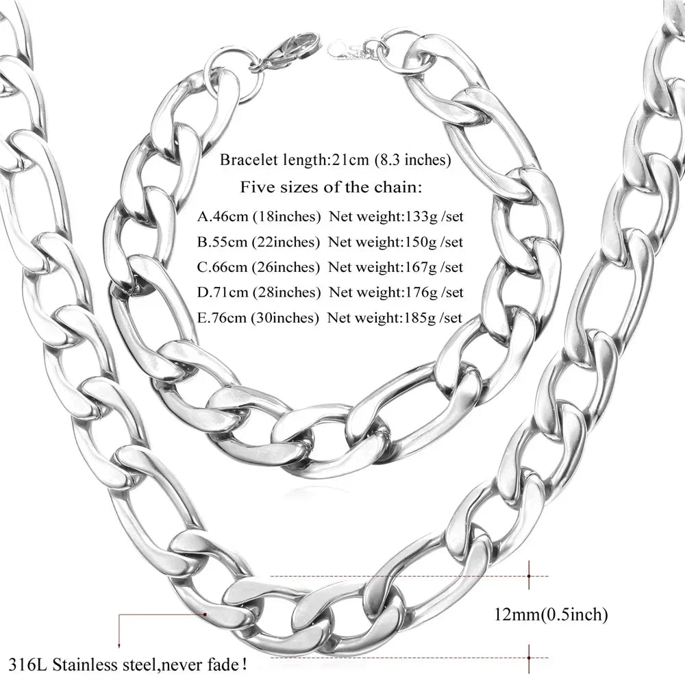 Fashion Stainless Steel Figaro Necklace Bracelet Sets for Women Men Punk Style Jewlery Sets  Hot Sale Birthday Jewlery Gifts - Uknowucme