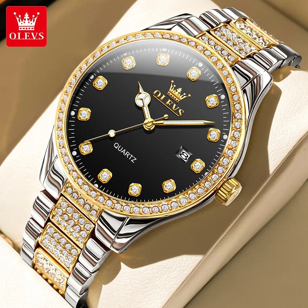 OLEVS Original Fashion Quartz Watch for Men Stainless Steel Waterproof Calendar Luminous High Quality Fashion Wrist Watch Men - Uknowucme