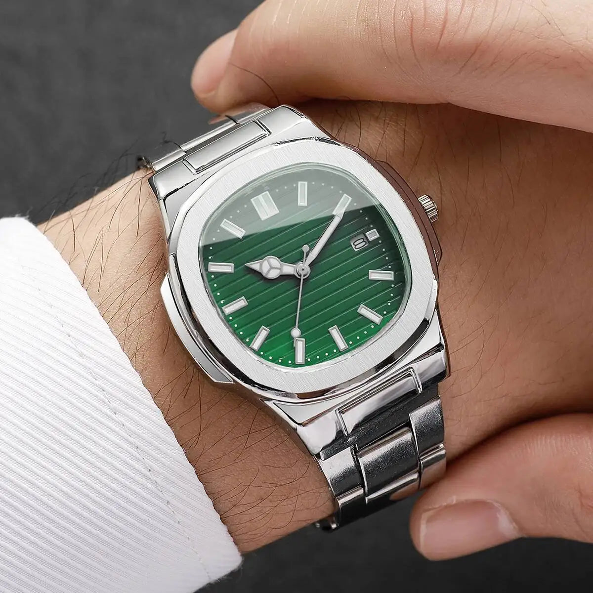 Fashion Square Men Business Watches Luxury Stainless Steel Strap Quartz Watch with Calendar For Mens Clock（Without Box） - Uknowucme