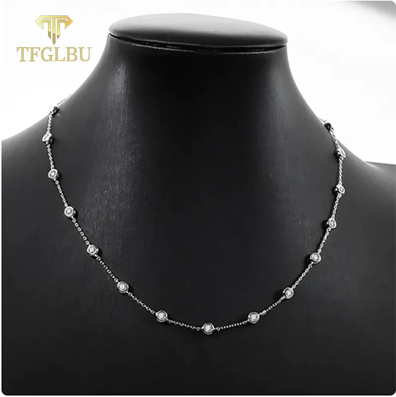 TFGLBU 3mm 2CTTW All Moissanite Necklace for Women Classic Bubble Clavicular Chain Test Passed 100% S925 Sterling Silver Jewelry - Uknowucme