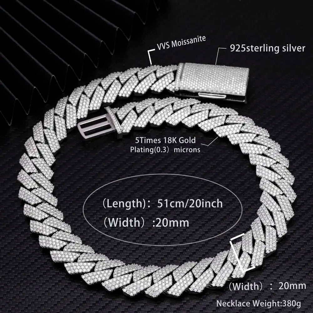 15mm 18mm 20mm Fine Jewelry Custom Fashion Silver S925 Iced Out Vvs Moissanite Diamond Miami Cuban Link Chain Mens Necklaces