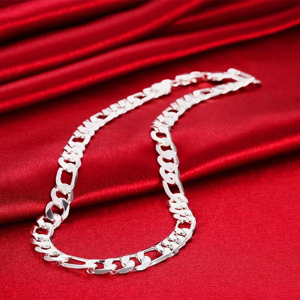 New luxury 925 Sterling silver classic 10MM Figaro Chain bracelets neckalces jewelry set for man women fashion party Accessories - Uknowucme