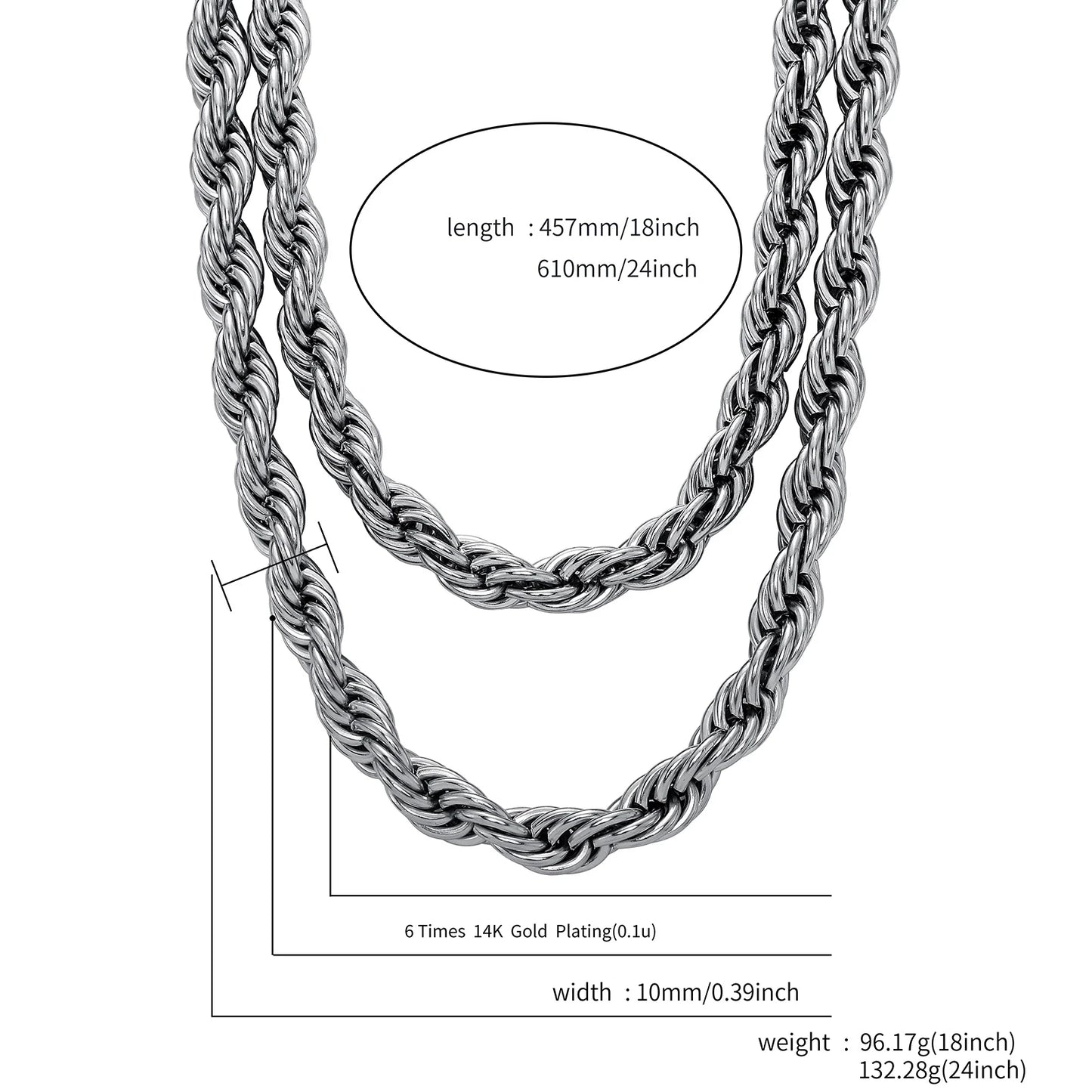 GUCY 10mm Rope Chain Necklace Lowkey fashion Stainless Steel Men Women Jewelry Gifts - Uknowucme