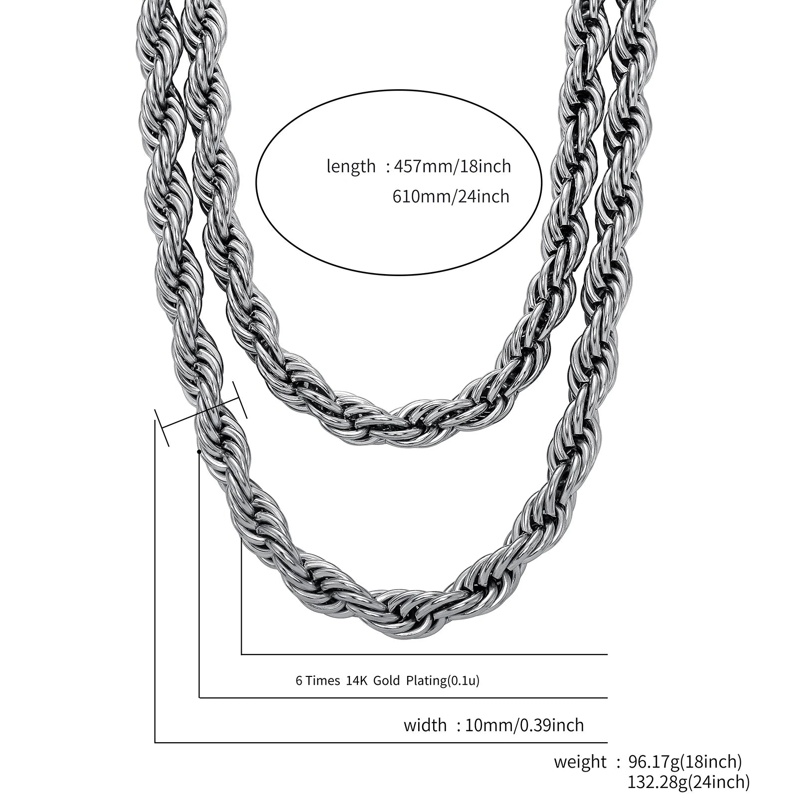 GUCY 10mm Rope Chain Necklace Lowkey fashion Stainless Steel Men Women Jewelry Gifts - Uknowucme