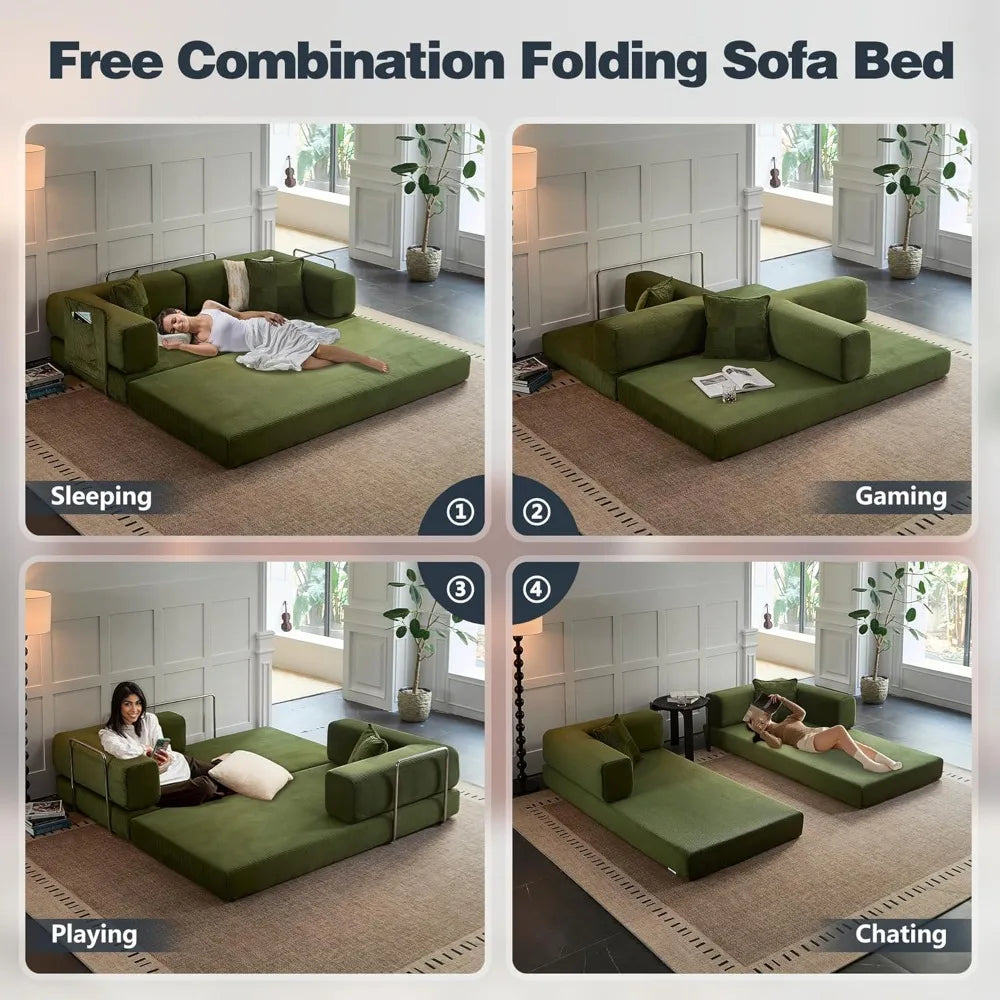 78.8”Compression Sofa - Convertible Sleeper Sofa Bed with Pillow Back Support - Corduroy Foldable Sofa Bed with Fixed-Shape