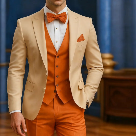 Men's Formal White And Orange Suit Occasion Wedding Groomsmen Graduation Dance Smoking 3 Piece Tuxedo Traditional Male Attire - Uknowucme