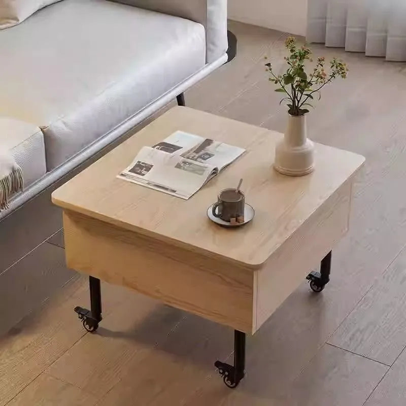 Realife Tea Table Simple And Adjustable Solid Wood Rock Board Small Table Japanese Cream Style Movable Living Room Side Table - Uknowucme
