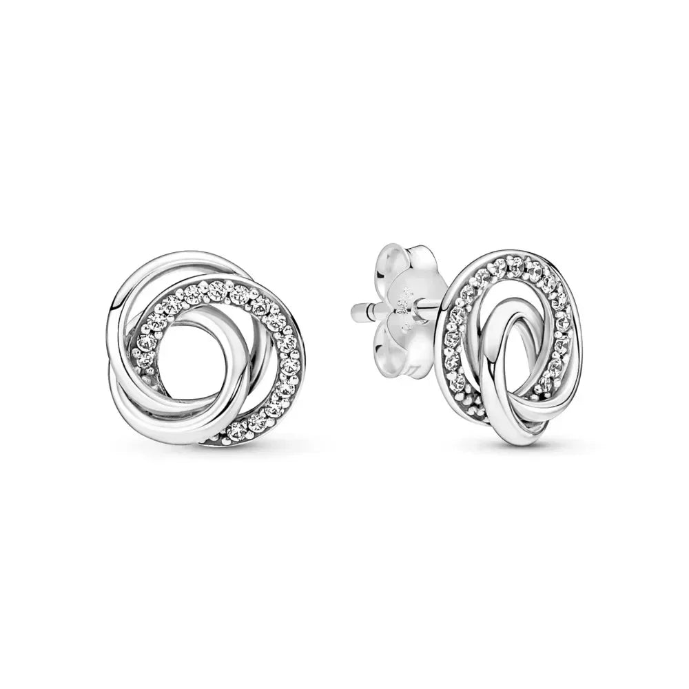 NEW 925 Sterling Silver pretty Mother’s Day Family Always Encircled Hoop Earrings Mum Pavé Heart Rings Fit Women Gifts - Uknowucme