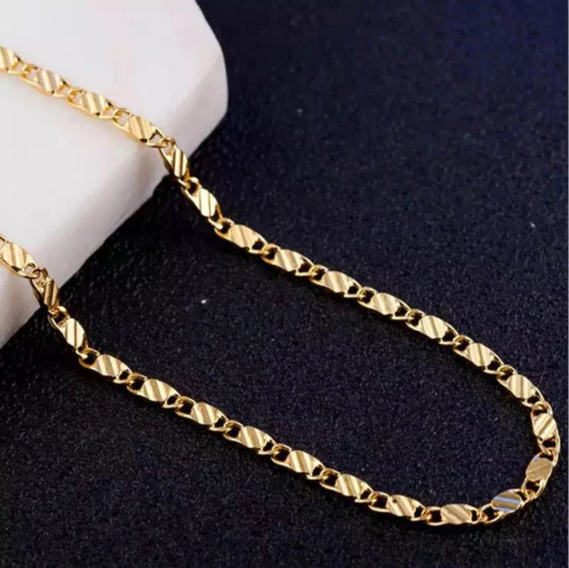 Fashion 18k Gold Necklace 2MM 16/18/20/22/24/26/28/30 Inch Side Chain Necklace For Women Men Jewelry 925 Silver Necklace - Uknowucme