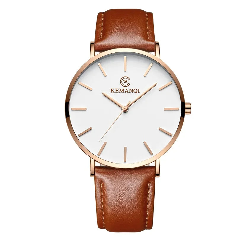 Fashion Ultra Thin Men's Quartz Wristwatch Minimalist Style Mens Watch Leather Band Business Casual Male Clock relogio masculino - Uknowucme
