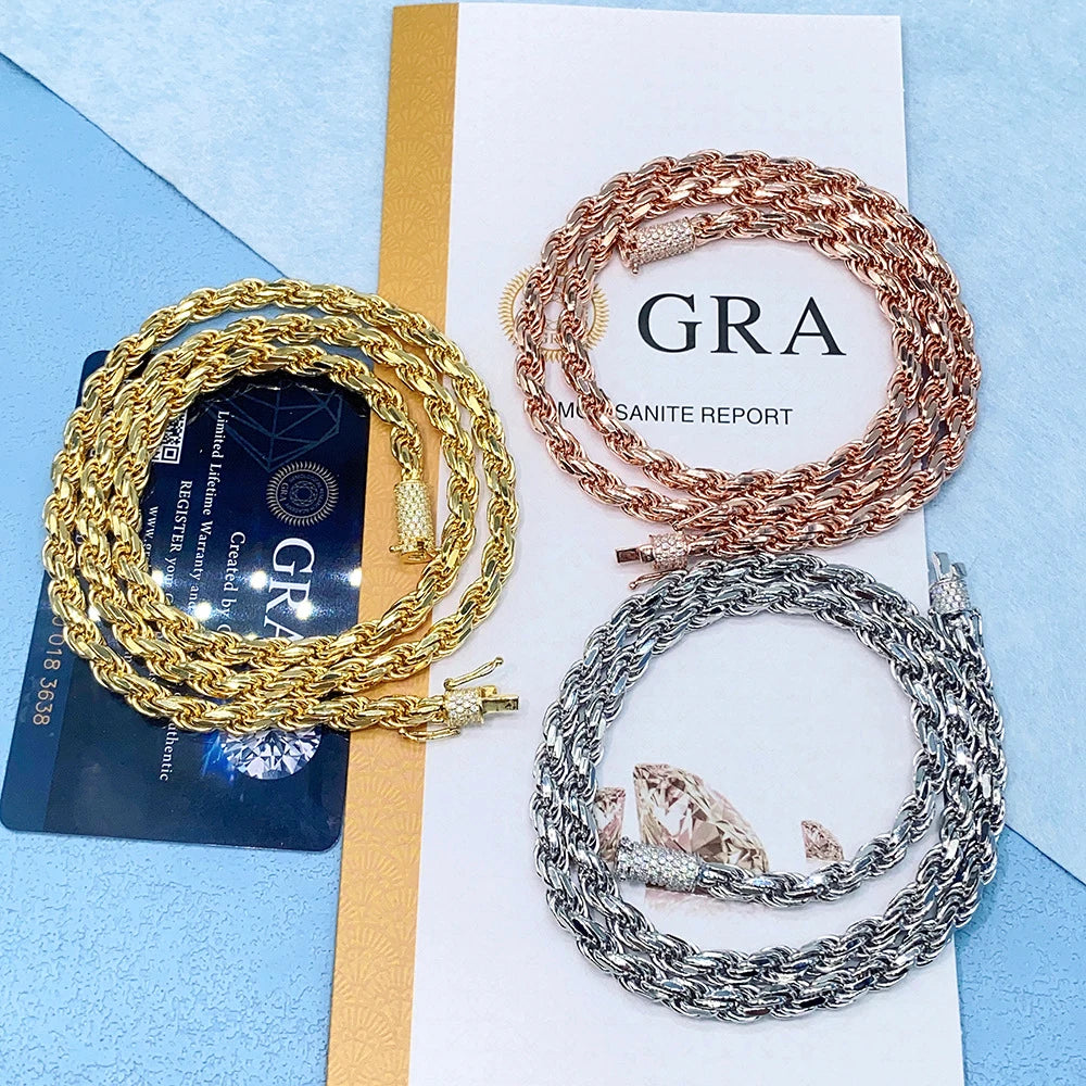 6mm Moissanite Rope Chain Iced Out Necklaces Men S925 Silver Choker for Women Pass Diamonds Tester With GRA Free Shipping - Uknowucme