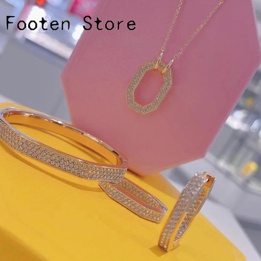 2025 New Trend Fine Jewelry Sets Charm Personality Gold Silver Geometric Crystal Fashion Personality Necklace Earrings for Women - Uknowucme