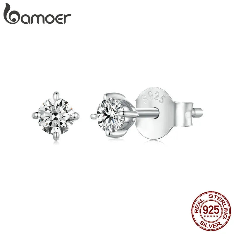 Bamoer 925 Sterling Silver Simple Round Moissanite Stud Earrings for Women Classic Engagement Wedding Fine Jewelry Gift MSE038 - Uknowucme