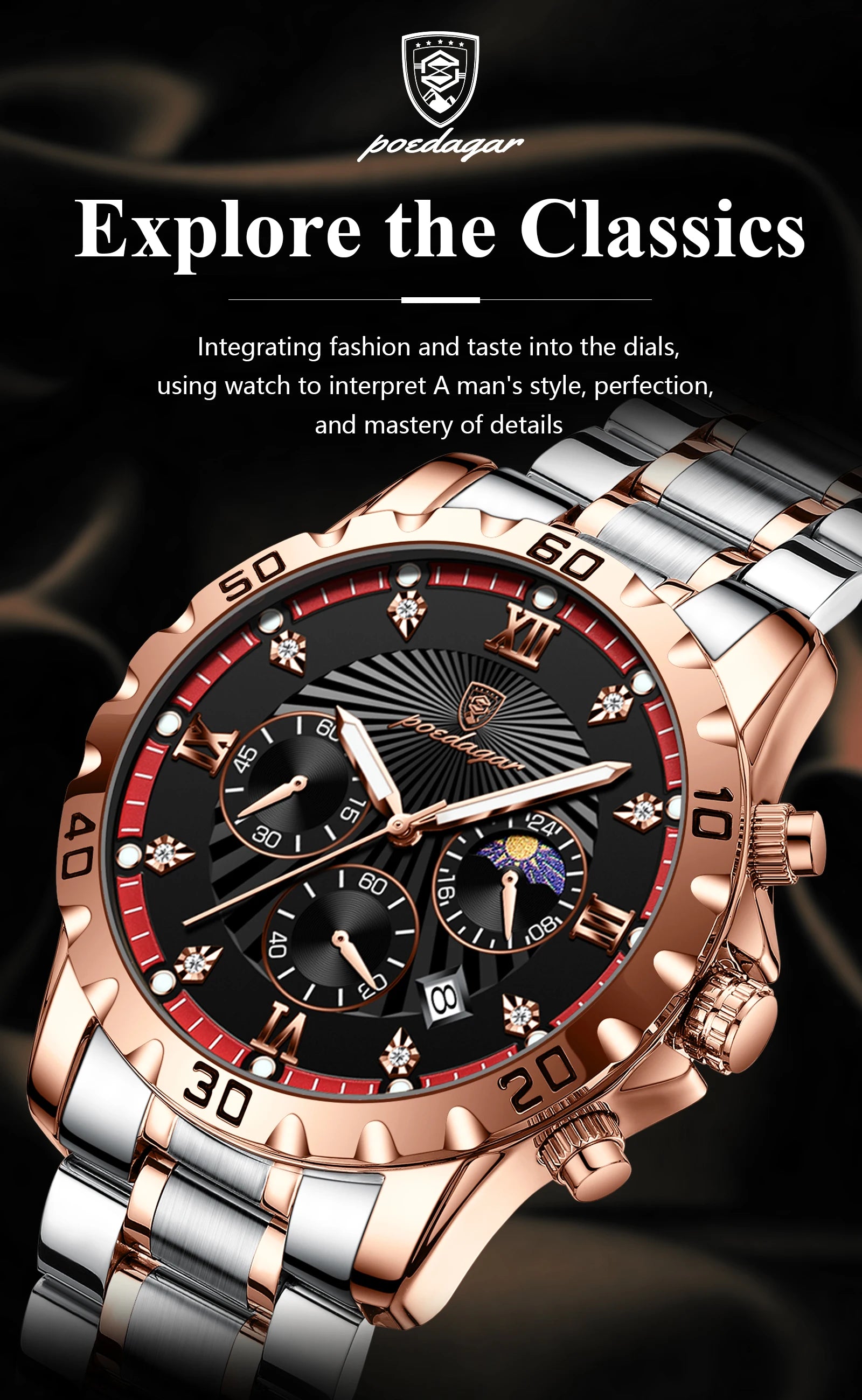 POEDAGAR Top Fashion Watches For Men Chronograph Date Stainless Steel Man Watch Waterproof Luminous Luxury Quartz Men Wristwatch - Uknowucme