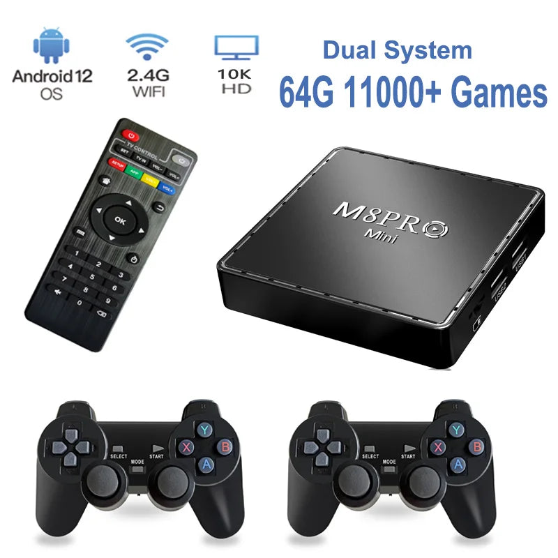 Retro Game Console M8 Pro Mini HD Game Box 64G Built In 10000 Games for PS1 SFC Wireless Gamepad Console for Android 12.1 TV Box