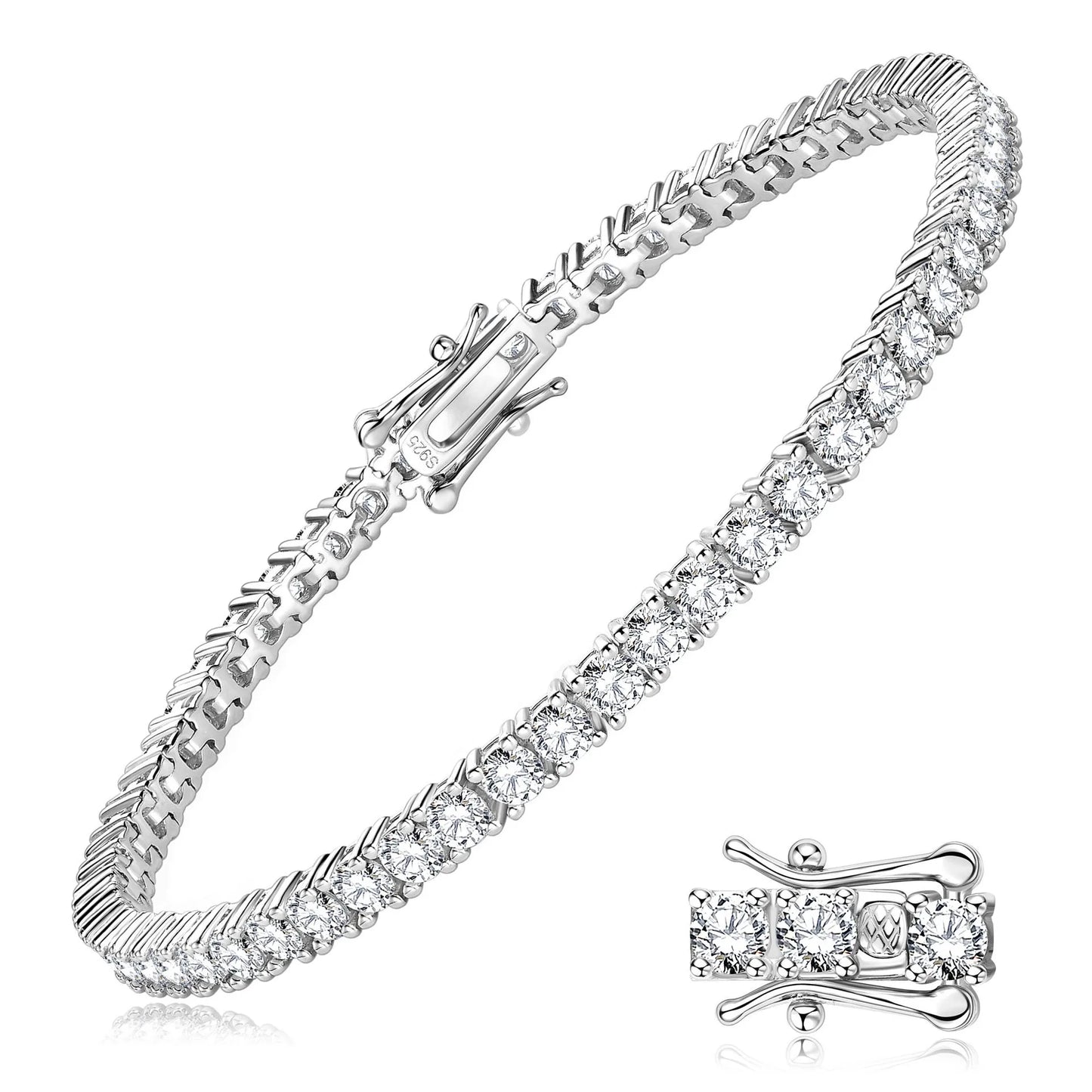 Moissanite Tennis Bracelet for Women 18K White Gold Plated Silver 3mm D Color VVS1 Wedding Party Jewelry Bracelets for Women Man - Uknowucme