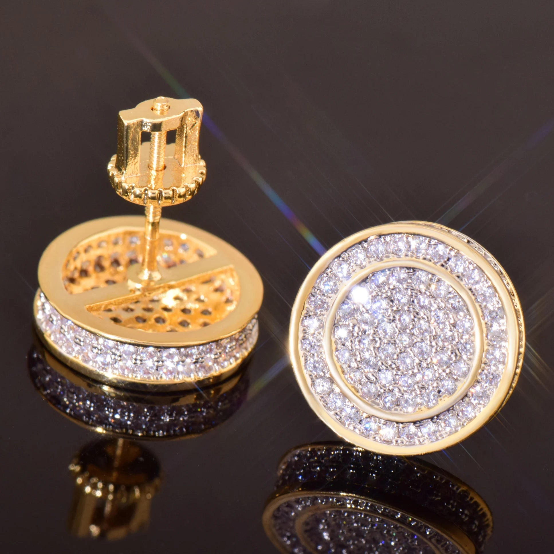 CUC 12MM Men Round Stud Earring Iced Out Cubic Zirconia Women Screw/Push  Earrings Hip Hop Jewelry Fashion Gift - Uknowucme