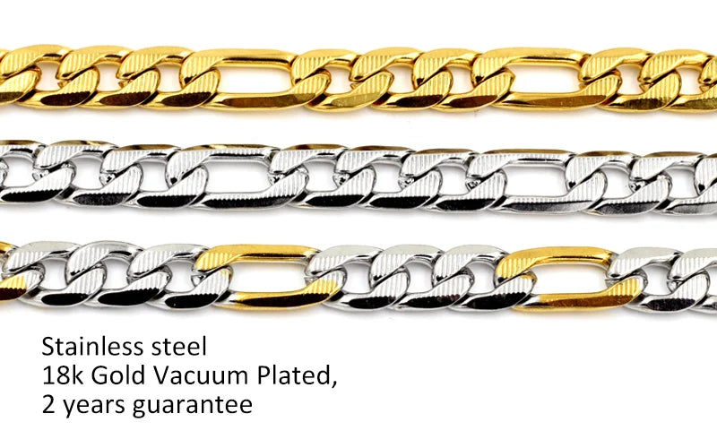 LUXUSTEEL 6/8/10MM Men's Figaro NK Chain Necklace Stainless Steel Gold Color Mixed Silver Color Curb Link For Women Jewelry Gift - Uknowucme