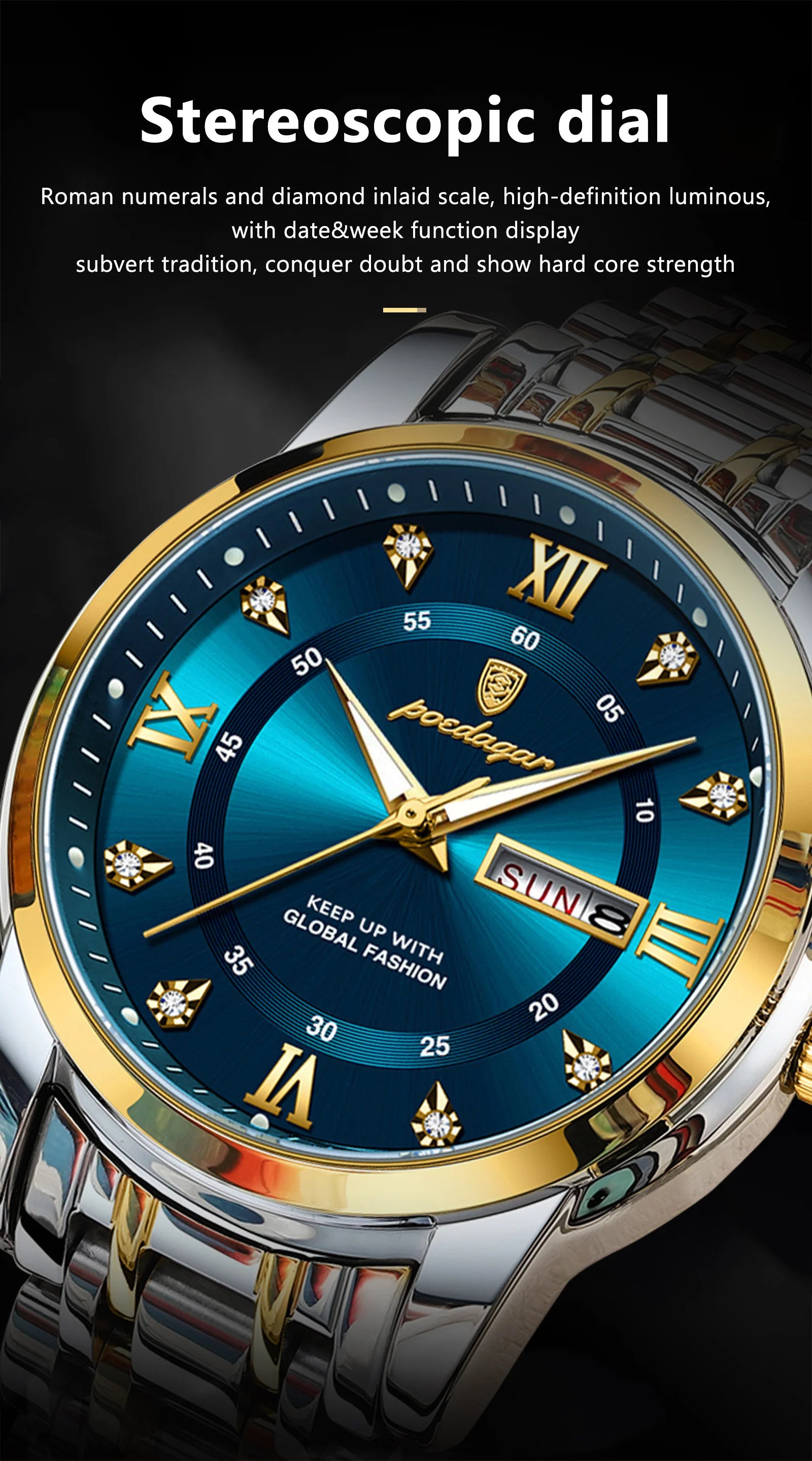 POEDAGAR Luxury Trendy Watch for Men Waterproof Luminous Date Week Man Watch Business Quartz Stainless Steel Men's Watches Reloj - Uknowucme