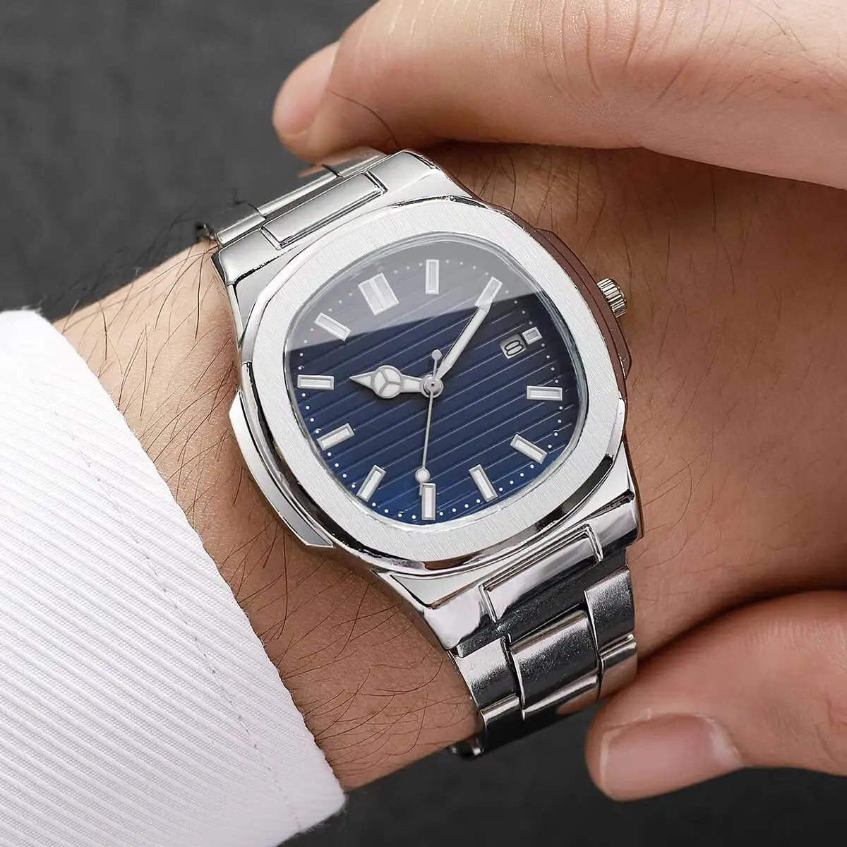 Fashion Square Men Business Watches Luxury Stainless Steel Strap Quartz Watch with Calendar For Mens Clock（Without Box） - Uknowucme