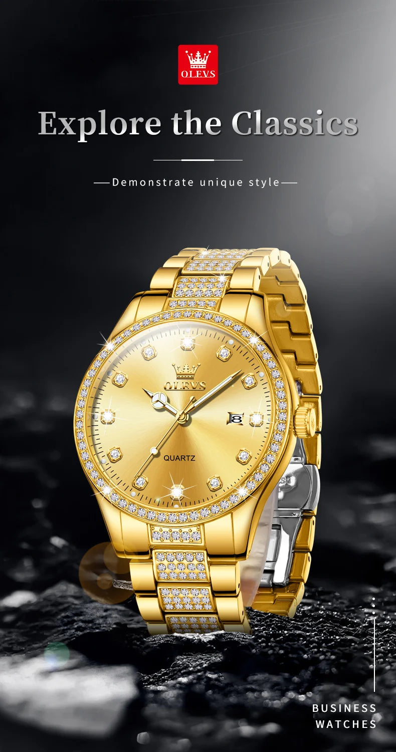 OLEVS Original Fashion Quartz Watch for Men Stainless Steel Waterproof Calendar Luminous High Quality Fashion Wrist Watch Men - Uknowucme