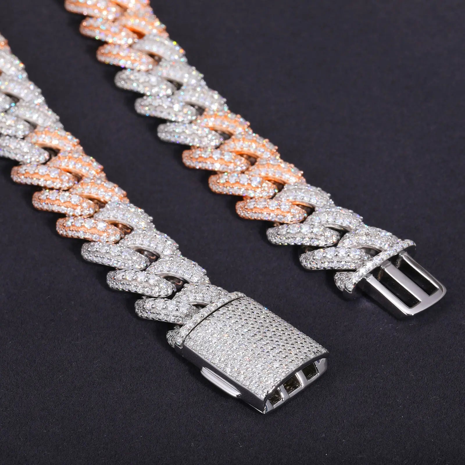 Custom Color 2 Tones 18mm 925 Sterling Silver 3 Row Vvs Moissanite Diamond Iced Out Bubble Cuban Link Chain Necklace - Uknowucme
