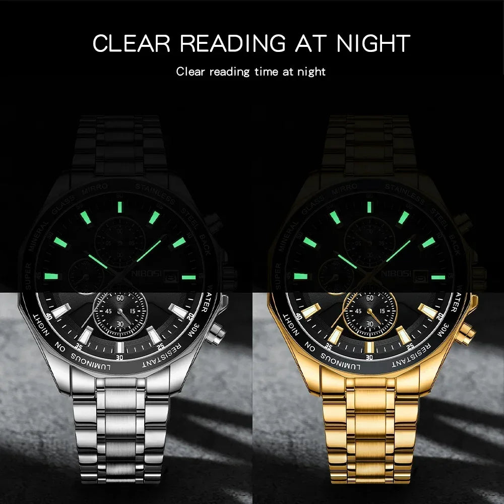 NIBOSI Fashion Big Watch Stainless Steel Top Brand Luxury Sport Chronograph Quartz Watches For Men Wristwatch Relogios Masculino - Uknowucme