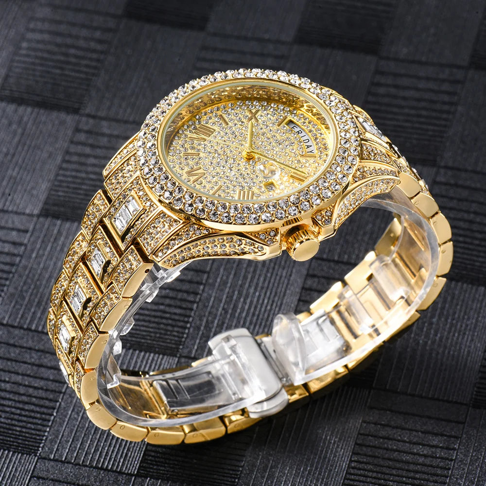 Bubble Letter DAY DATE ROMAN NUMERALS VVS Man ICED OUT WATCH Relogio Masculio - Uknowucme