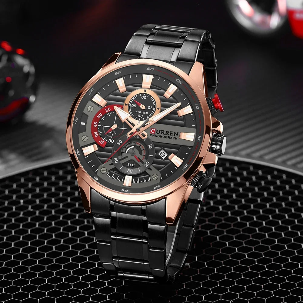 CURREN  Multifunctional Quartz Men's Watch Sport Stainless Steel Strap Luminous Watch with Automatic Date часы мужские наручные - Uknowucme