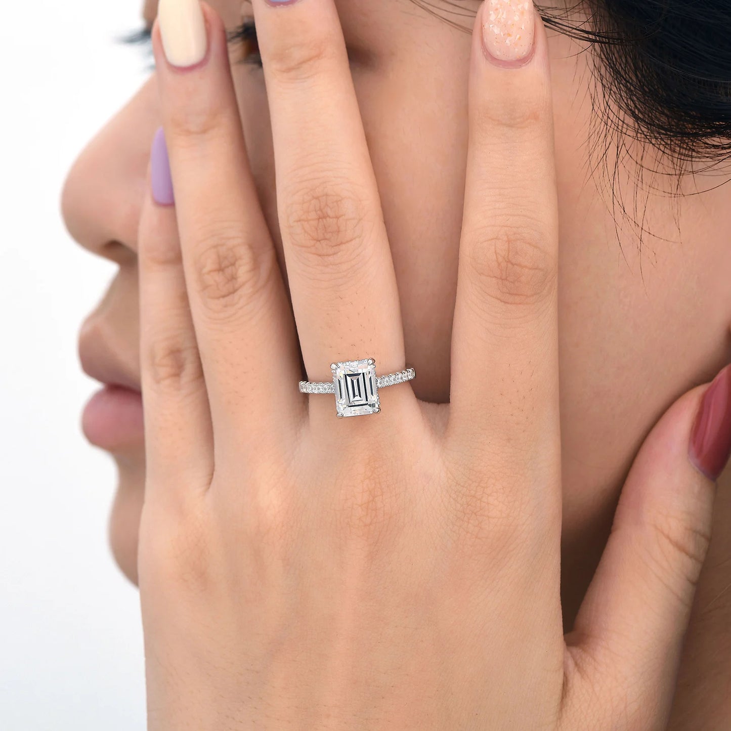 Newshe Solid 925 Sterling Silver Engagement Ring for Women 3 Ct Emerald Cut Hide Halo Cubic Zircon Sparking Wedding Fine Jewelry - Uknowucme