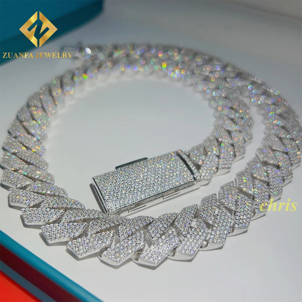 Miami Chain Ready to Ship 18mm 925 Sterling Silver Vvs Moissanite Iced Out Cuban Link Chain