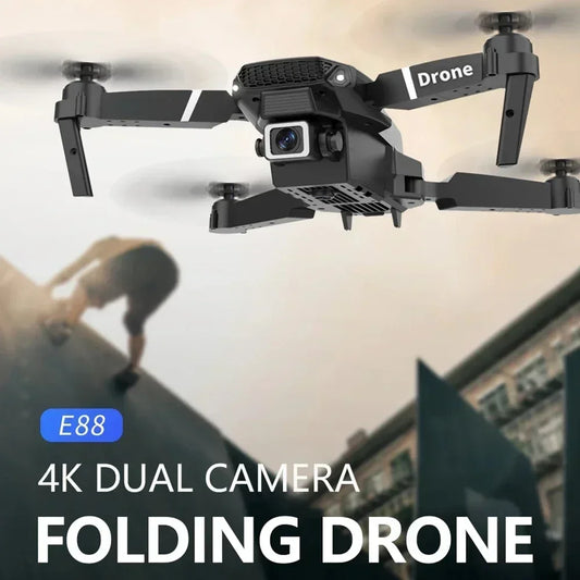 Drone Professionnel Grand Angle 4K E88 Avec Caméra HD WiFi FPV Maintien En Hauteur Pliable RC Quadrotor Pour Jouets D'enfants - Uknowucme