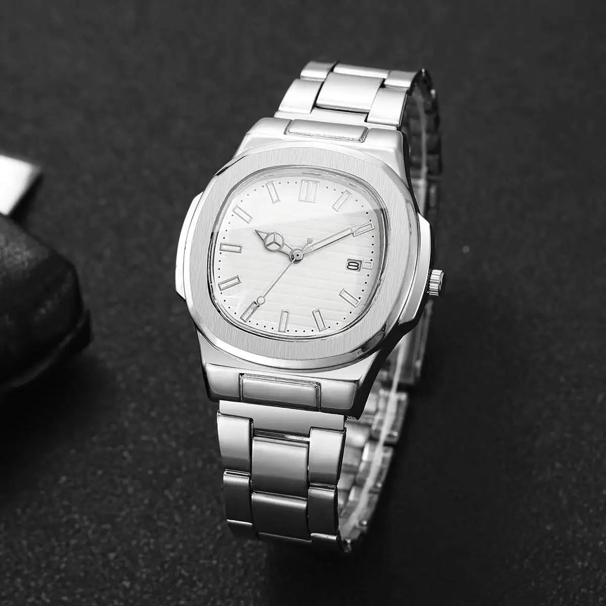 Fashion Square Men Business Watches Luxury Stainless Steel Strap Quartz Watch with Calendar For Mens Clock（Without Box） - Uknowucme
