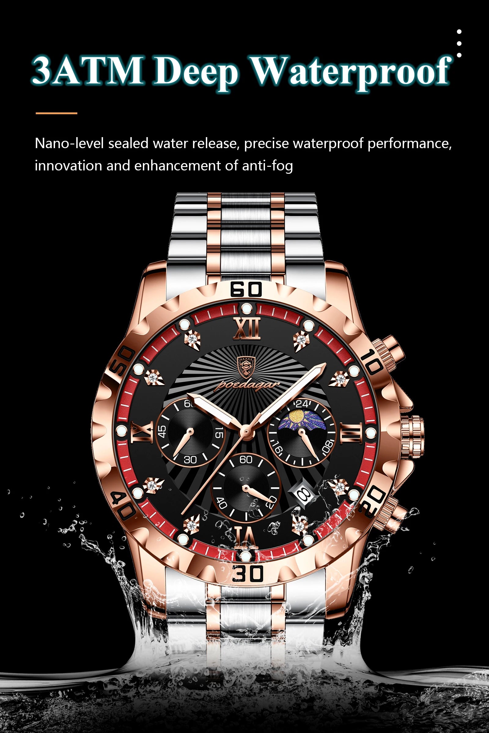 POEDAGAR Top Fashion Watches For Men Chronograph Date Stainless Steel Man Watch Waterproof Luminous Luxury Quartz Men Wristwatch - Uknowucme